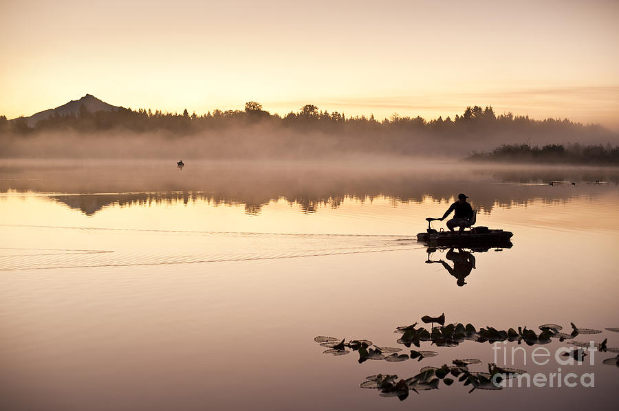 Nature Photograph - Fisherman In Boat, Lake Cassidy by Jim Corwin