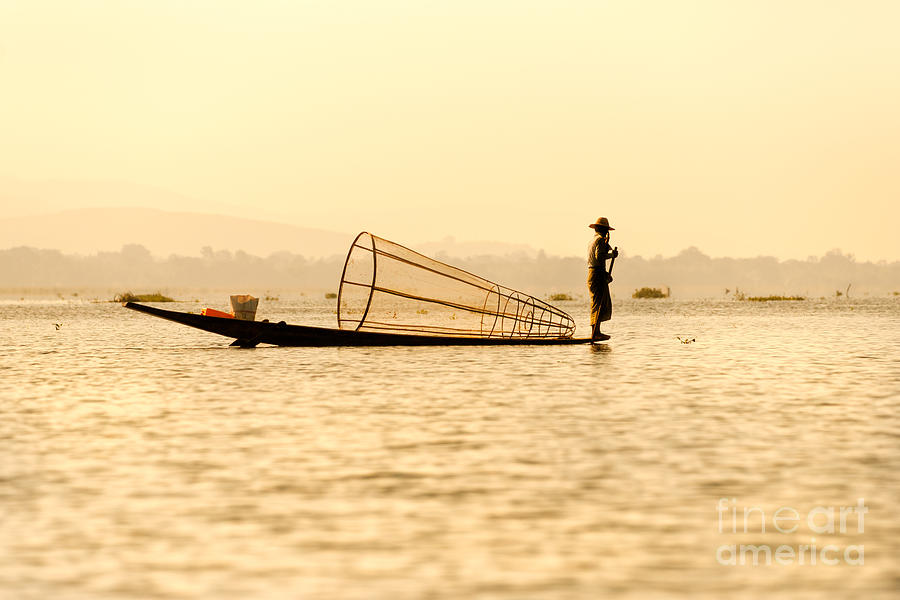 Fisherman in inle lake - Myanmar Photograph by Luciano Mortula