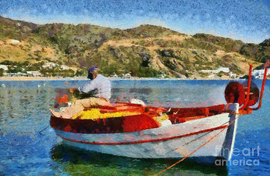 Fisherman in Ios island Painting by George Atsametakis