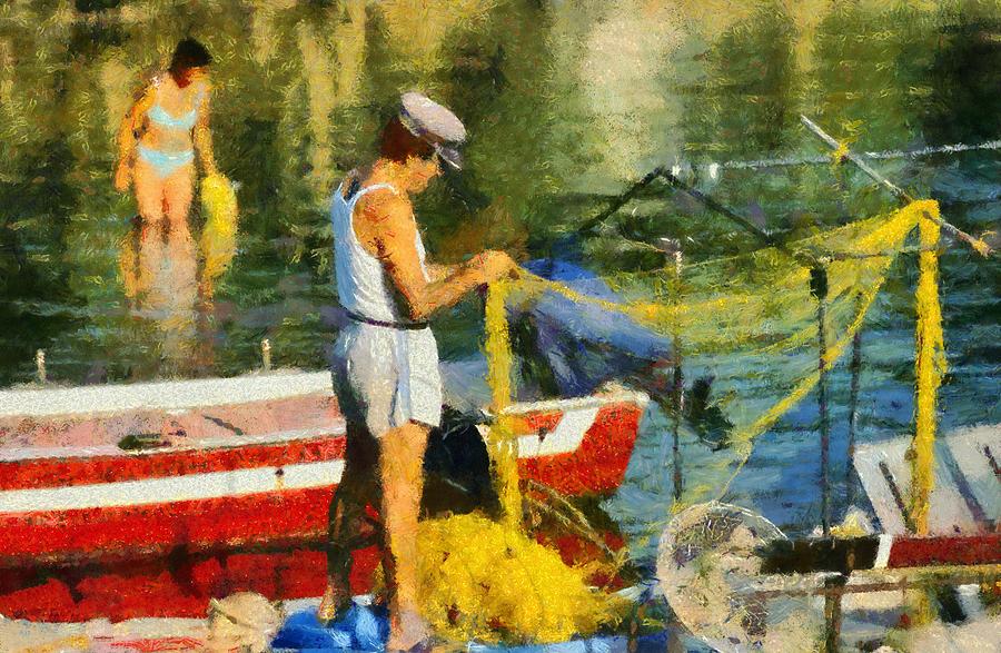Greek Painting - Fisherman in Kea island by George Atsametakis