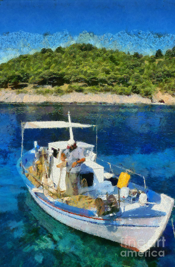 Fisherman in Asos village Painting by George Atsametakis