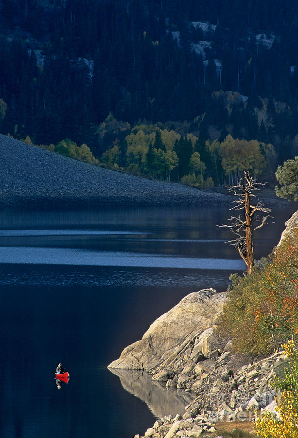 Landscape Photograph - Fisherman on Lundy Lake Eastern Sierras California by Dave Welling