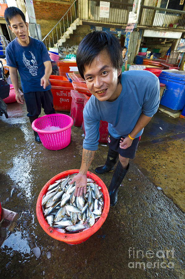 Fisherman Sorting Fish, Thailand Photograph by John Shaw