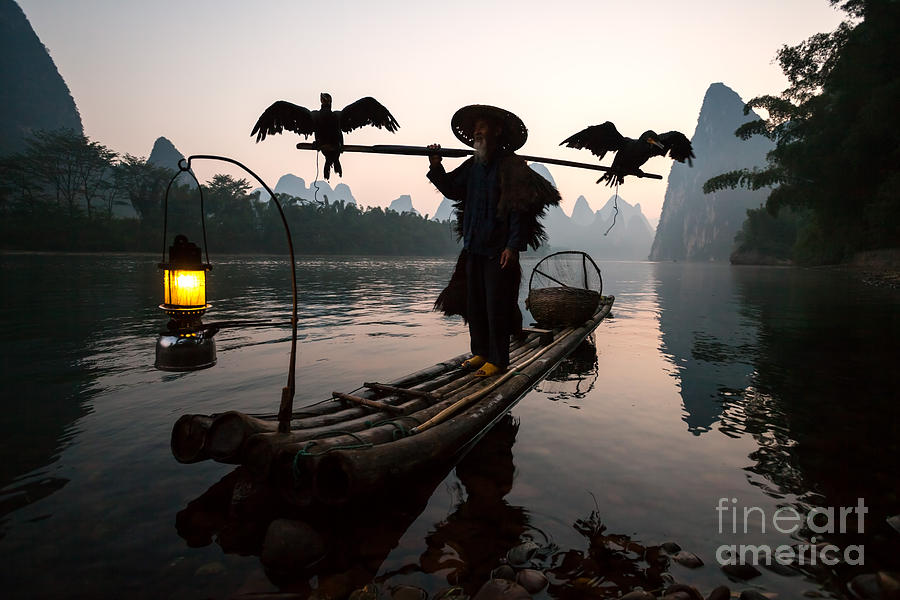 Fisherman with cormorants on the Li river near Guilin China Photograph by Matteo Colombo