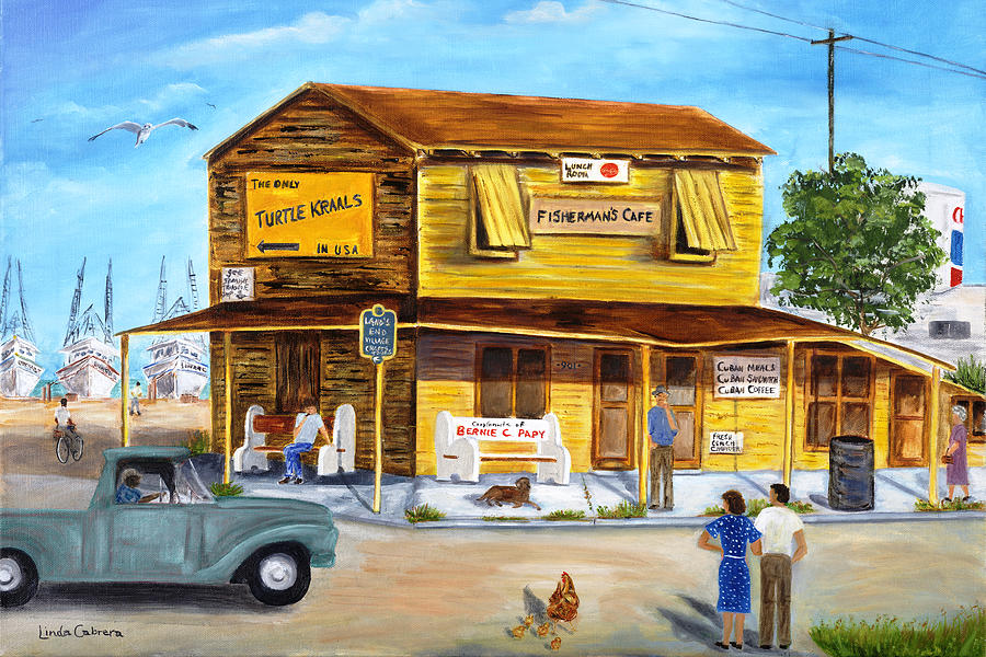 Fishermans Cafe Painting by Linda Cabrera
