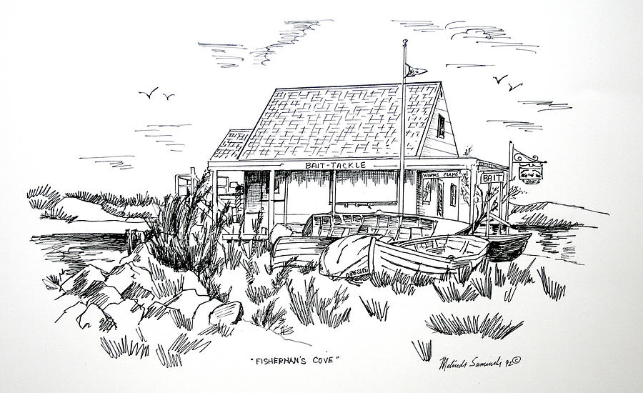 Fisherman's Cove Drawing - Fishermans Cove Manasquan NJ by Melinda Saminski