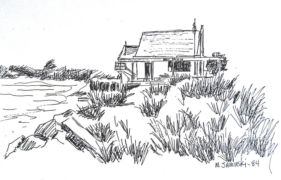 Fishermans Cove Sketch Manasquan Drawing by Melinda Saminski