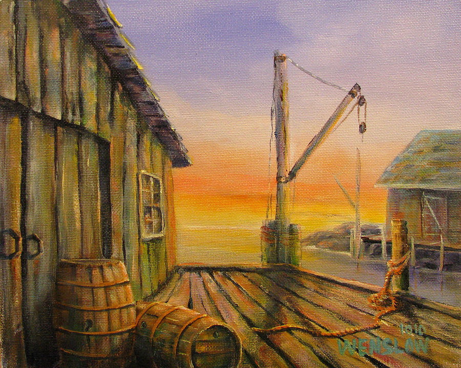 Sunset Painting - Fishermans Wharf by Wayne Enslow