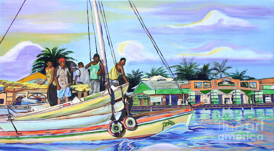 Boat Painting - Fishermen in Belize City by Lee Vanderwalker