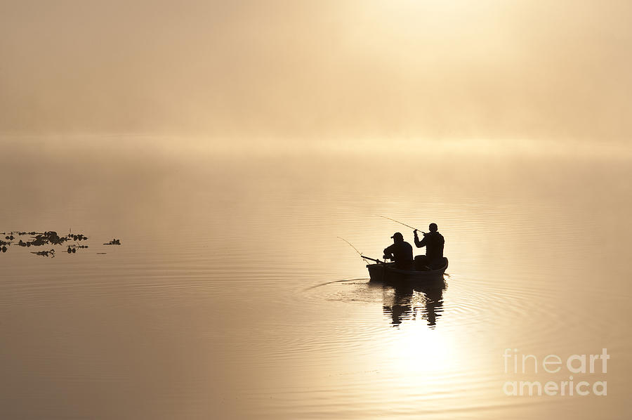 Fishermen In Boat, Lake Cassidy Photograph by Jim Corwin