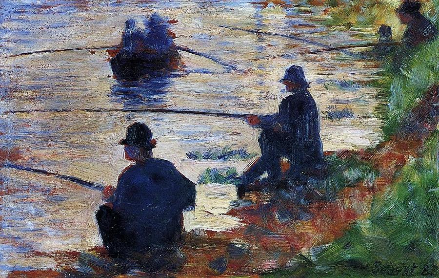 Georges Pierre Seurat Painting - Fishermen on the banks of the Seine by Georges Seurat