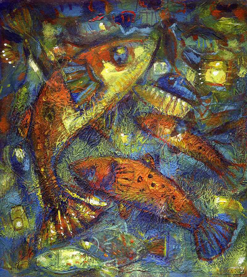 Fishes in a pond Painting by Nato  Gomes
