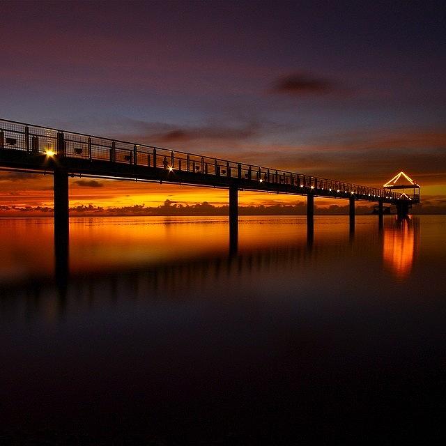 Sunset Photograph - Fisheye Marine Park Pier, Guam by Brian Governale