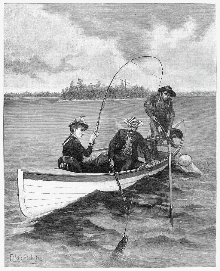 Fish Drawing - Fishing, 1888 by Granger