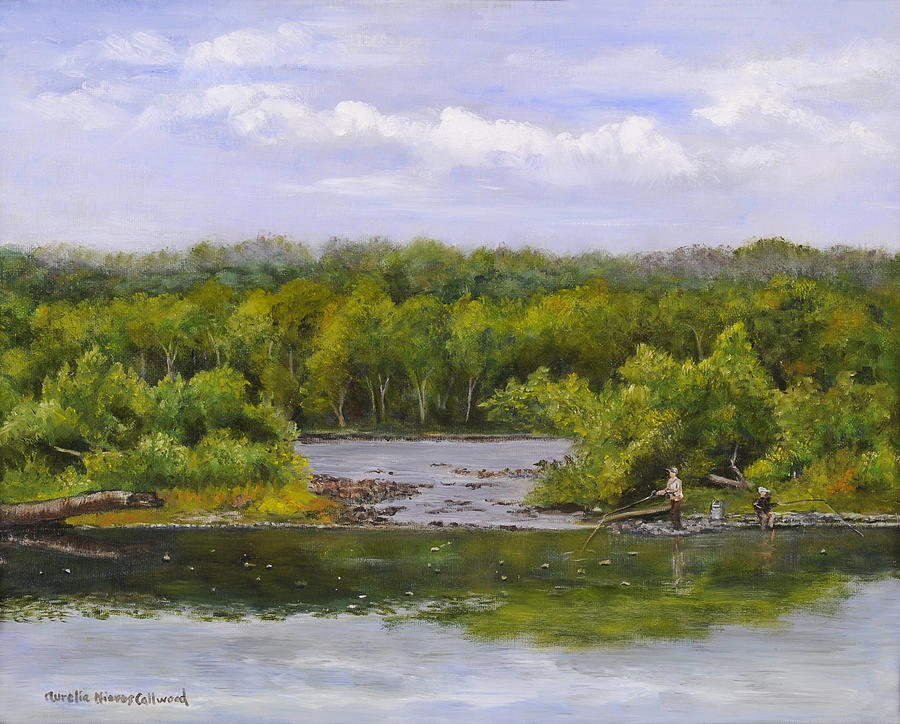 Fishing Across the Delaware Painting by Aurelia Nieves-Callwood