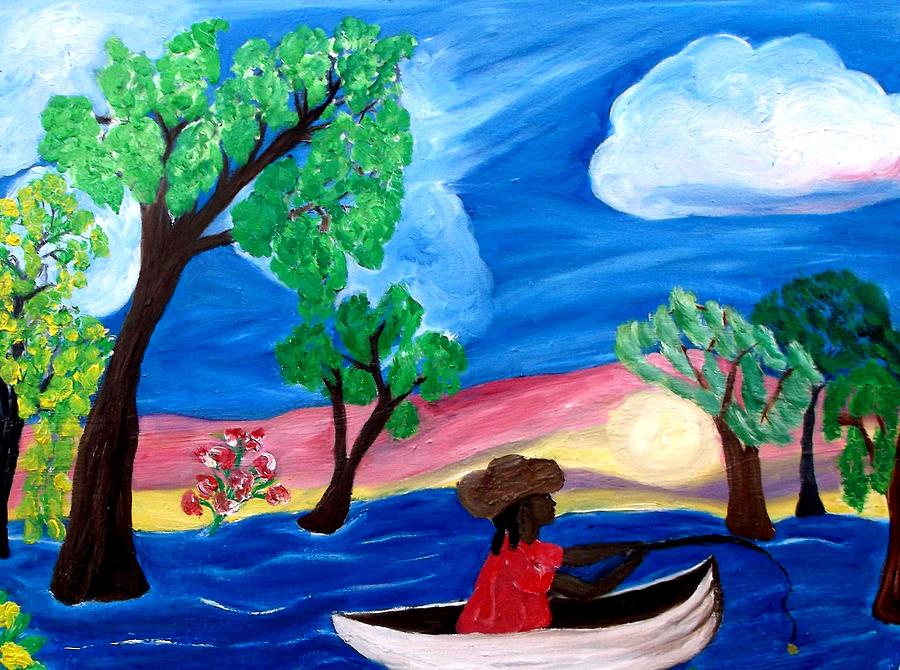 Fishing Alone 2 Painting by Mildred Chatman