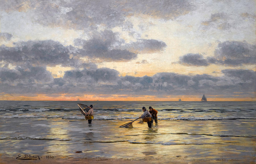 Fishing at Dawn Painting by Eugen Gustav Dukker