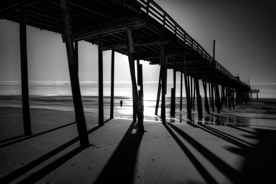 Abstract Photograph - Fishing at Frisco Outer Banks BW by Dan Carmichael