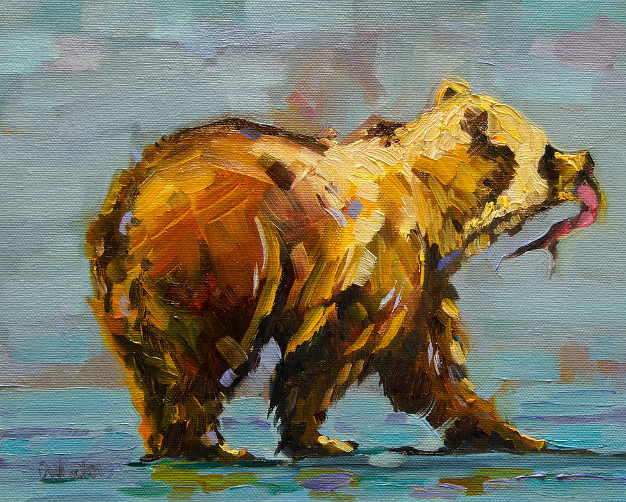 Fishing Bear Painting by Diane Whitehead