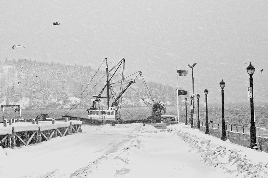 Fishing Boat In Snowstorm Bar Harbor Maine Photograph by Keith Webber Jr