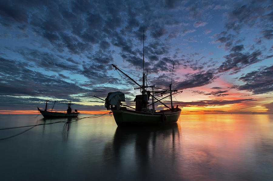 Fishing Boat In The Sea Photograph by Monthon Wa