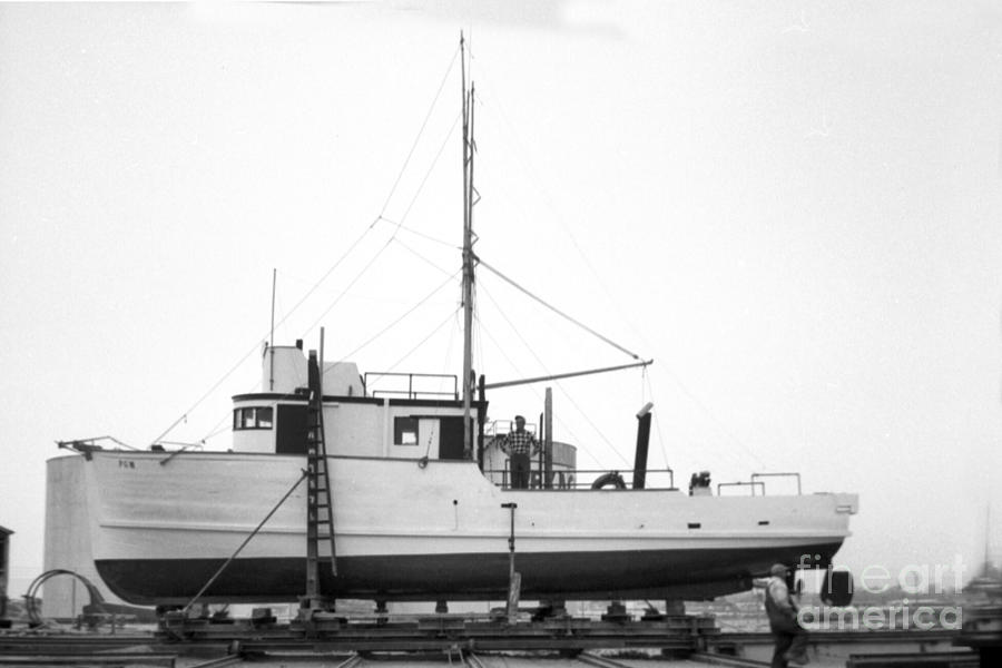 Fishing Boat Photograph - Fishing boat PGM out of the water at Moss Landing 1966 by Monterey County Historical Society