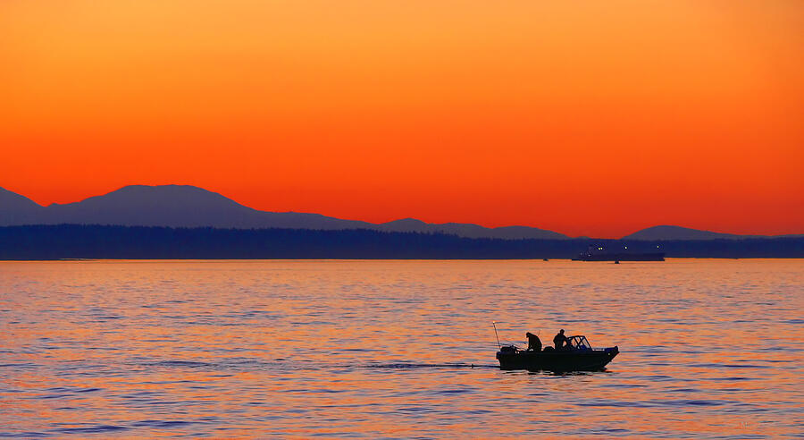 Fishermen at Sunset Puget Sound Washington Photograph by Jennie Marie Schell