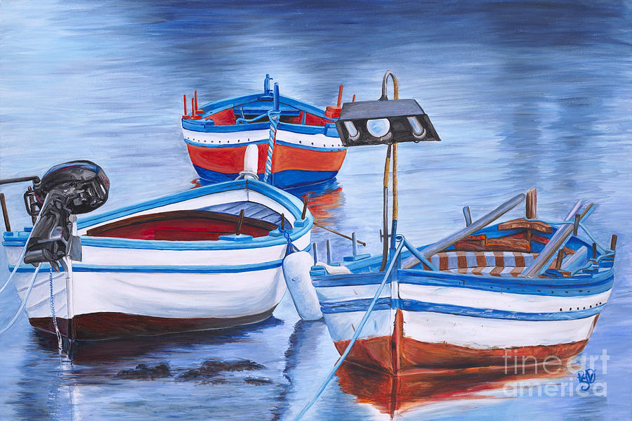 Fishing Boat Trio Painting by Patty Vicknair