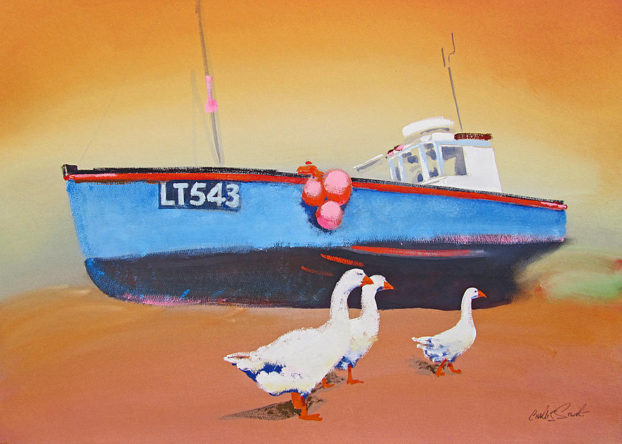 Fishing Boat Walberswick With Geese Painting by Charles Stuart