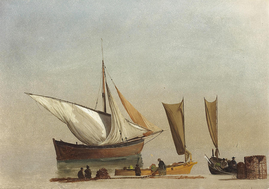 Fishing Boats Painting by Albert Bierstadt