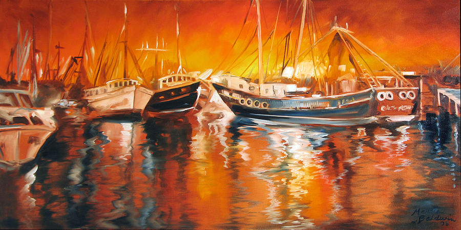 Fishing Boats at Dusk Painting by Marcia Baldwin