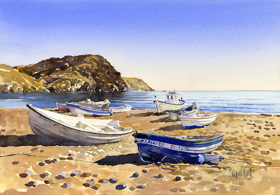 Fishing boats at Las Negras Painting by Margaret Merry