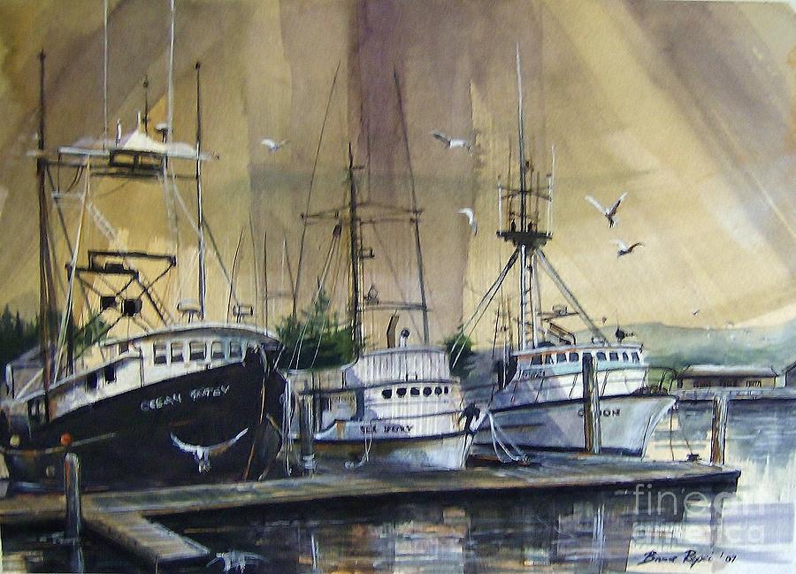 Seagull Painting - Fishing Boats at Moss Landing by Bruce Repei