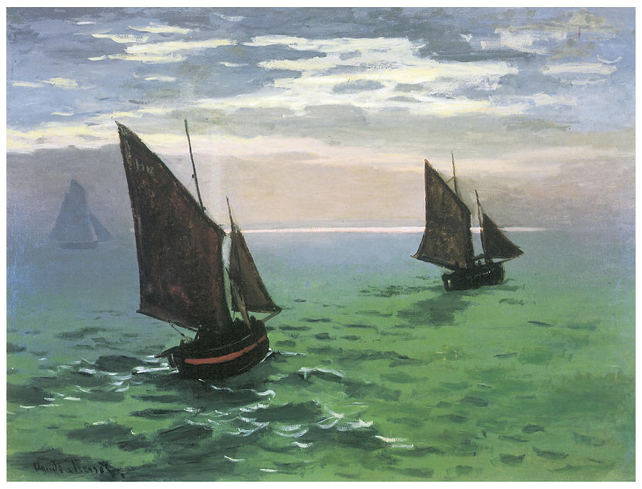 Claude Monet Painting - Fishing Boats at Sea by Claude Monet