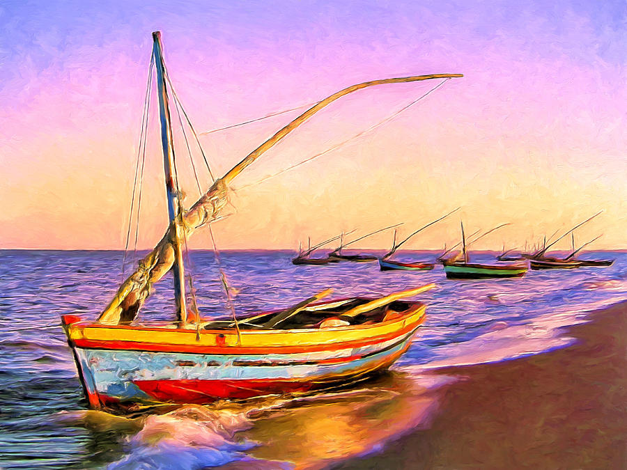 Fishing Boats at Sunrise Painting by Dominic Piperata