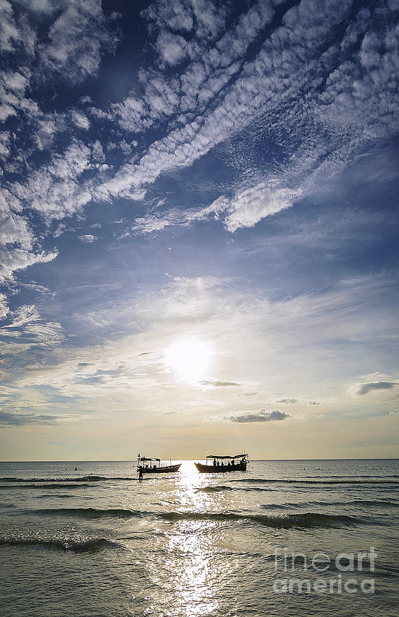 fishing boats at sunset in koh rong Cambodia Photograph by JM Travel Photography