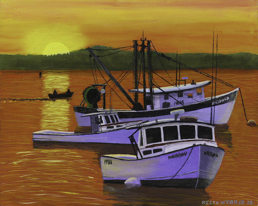 Fishing Boats at Sunset Painting by Keith Webber Jr