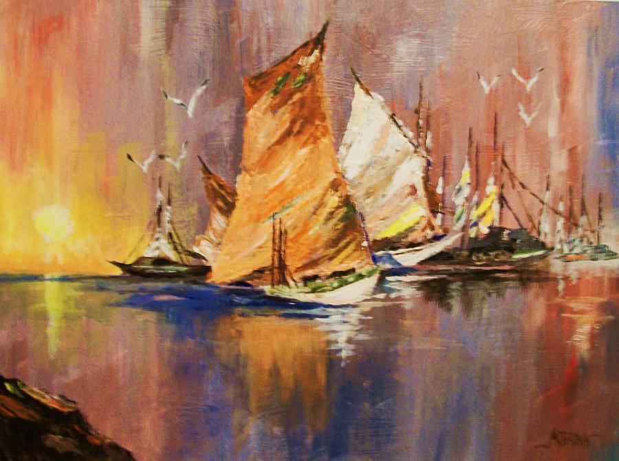 Fishing Boats at Sunup Painting by Al Brown