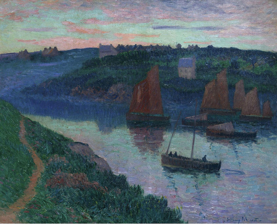 Fishing Boats in Bretagne Painting by Henry Moret
