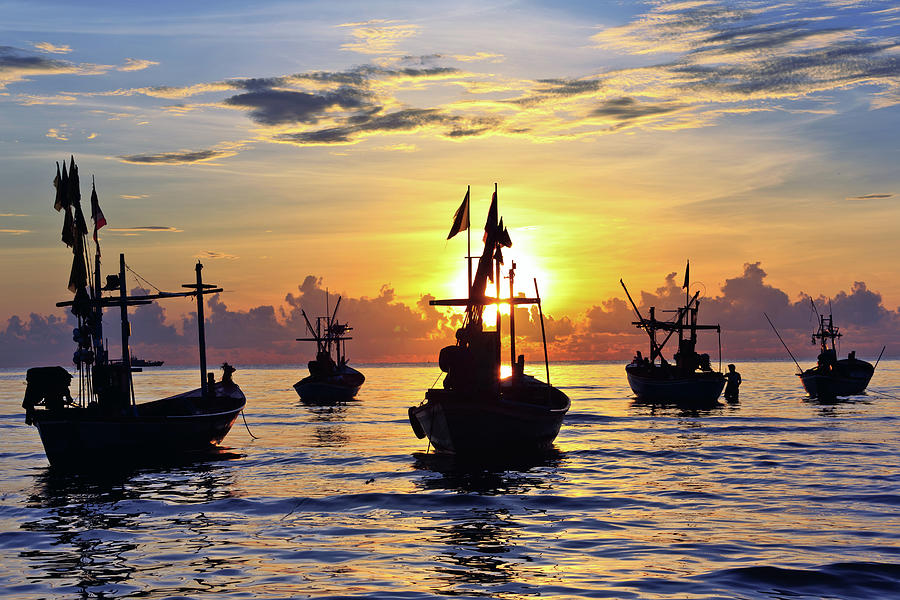 Fishing Boats In Hua Hin Photograph by Monthon Wa