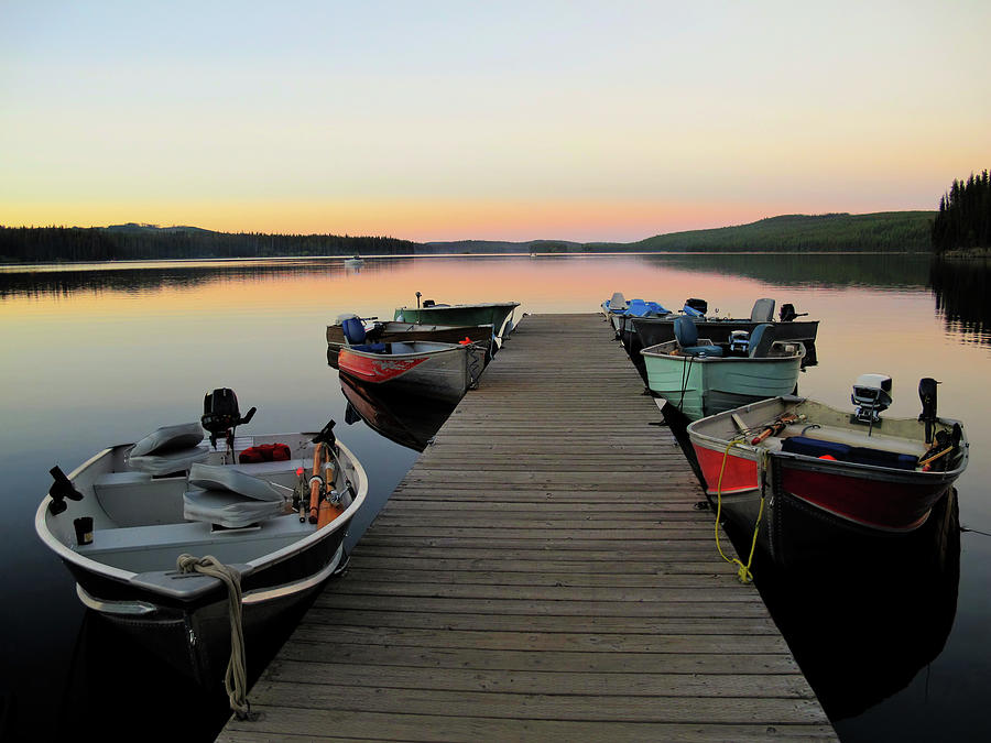Fishing Boats Line Dock At Sunset Photograph by Wildroze