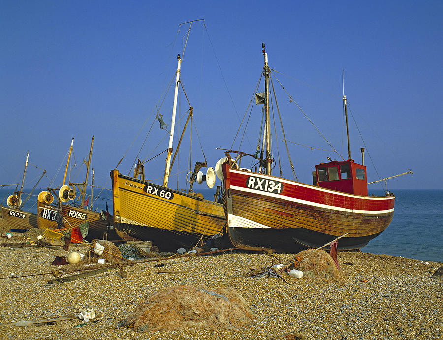 Fishing Boats On Hastings Beach Uk 1980s Photograph by David Davies