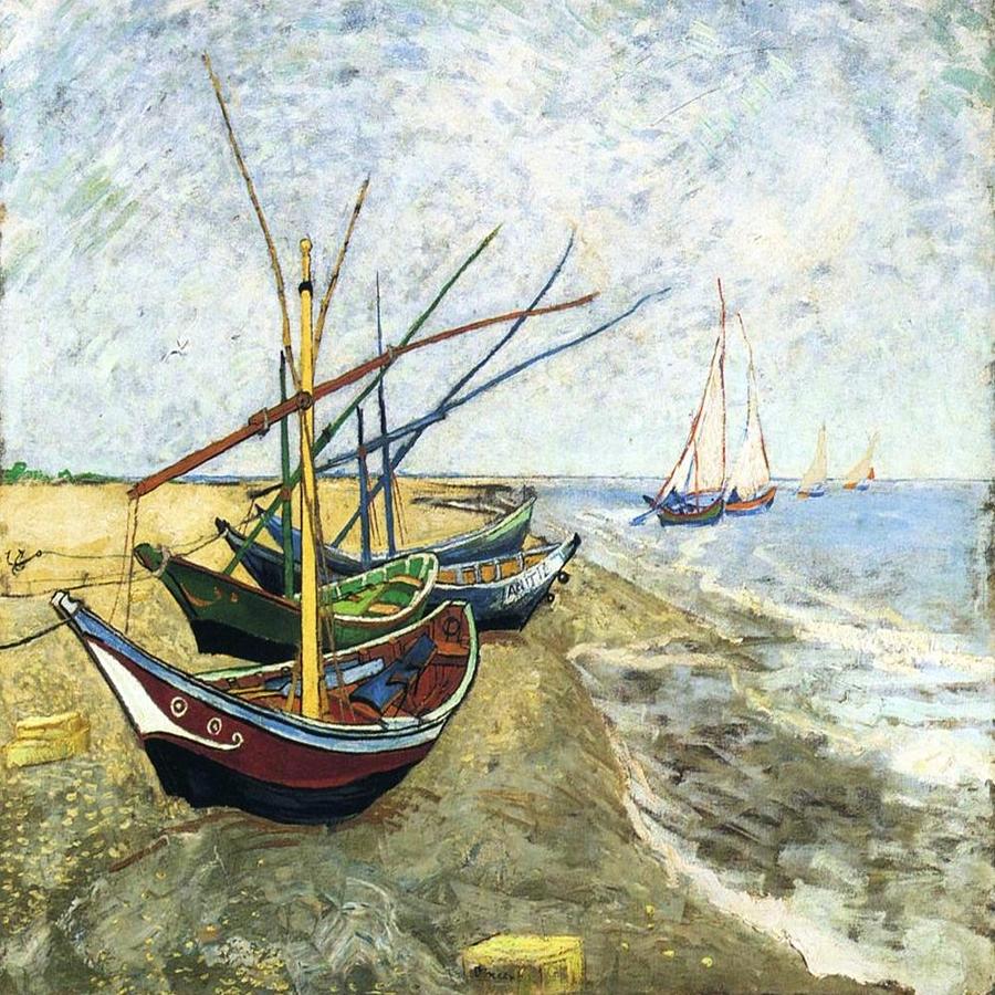 Fishing Boats On The Beach Painting by Florene Welebny