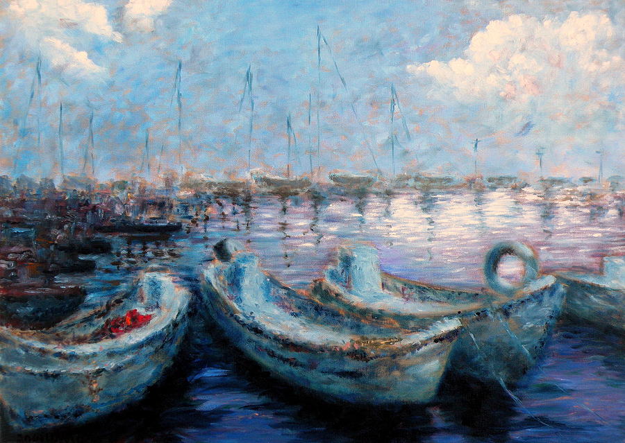 Fishing boats Painting by Uma Krishnamoorthy