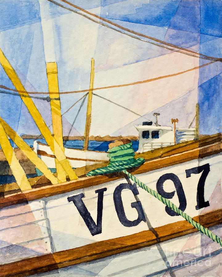 Fishing Boats Watercolor Painting by Lutz Baar