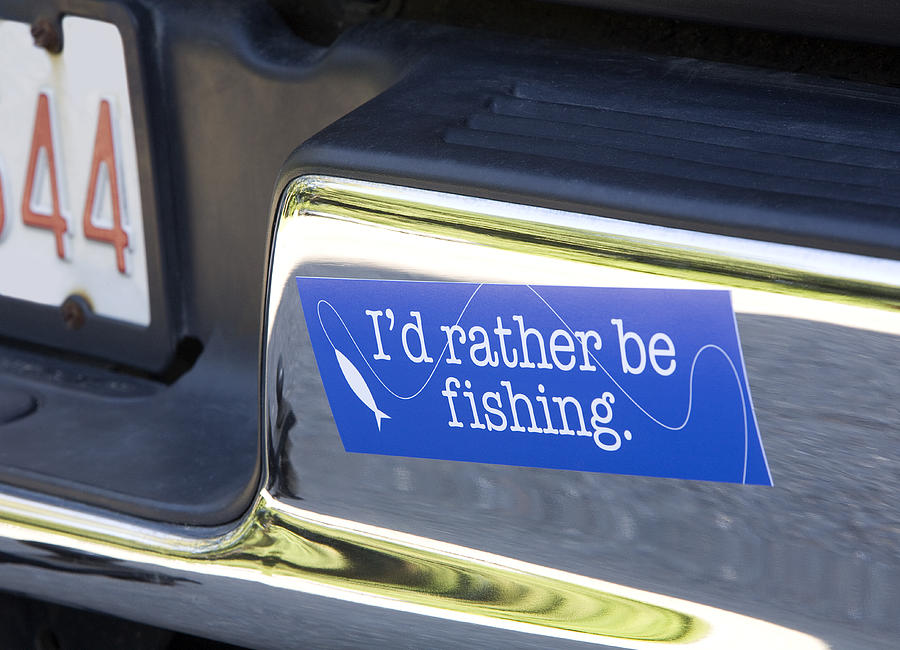 Fishing Bumper Sticker On Car Photograph by Jeffrey Coolidge