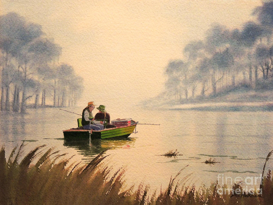 Landscape Painting - Fishing By Sunrise by Bill Holkham
