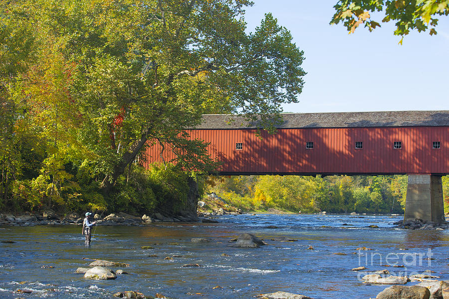 Sports Photograph - Fishing by the Covered Bridge by Diane Diederich