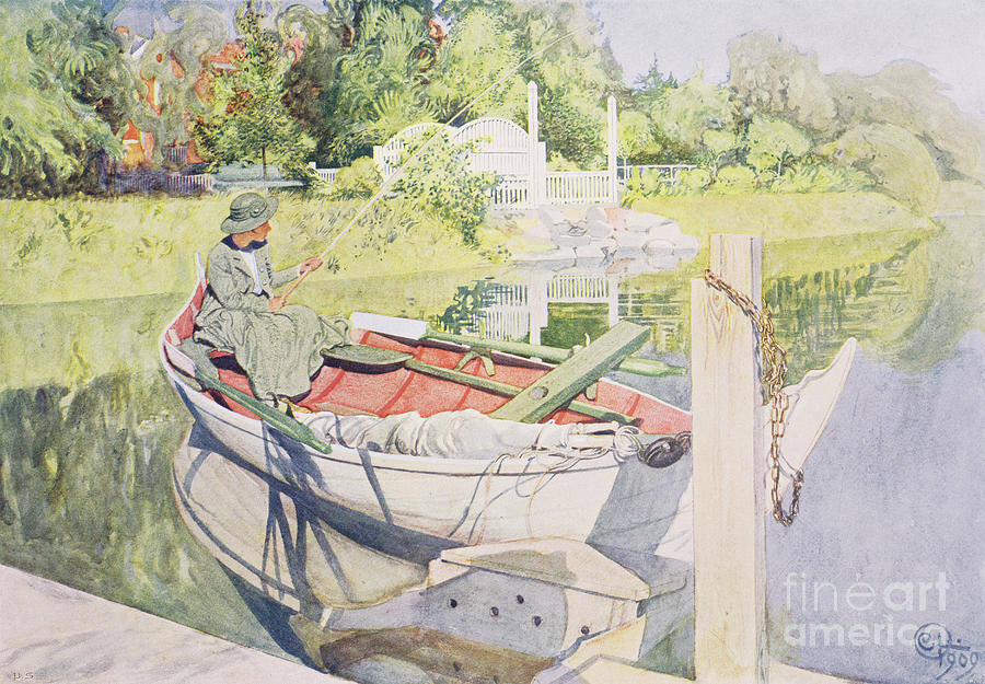 Carl Larsson Painting - Fishing, 1909 by Carl Larsson by Carl Larsson