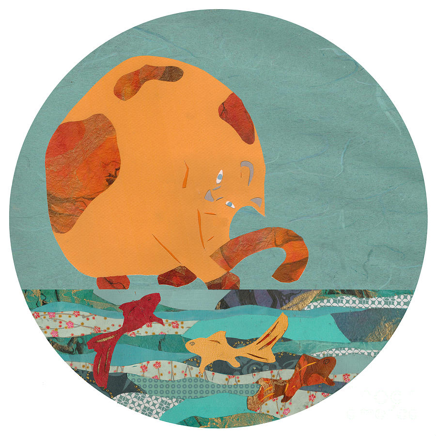 Fish Mixed Media - Fishing Cat Orange by Mary Atchison